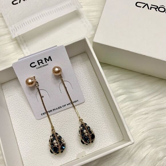 Vintage pearl and crystal drop-shaped tassel earrings - Picture 13 of 13